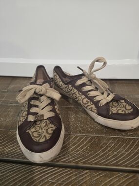 G by Guess Brown and Tan Logo-Pattern Lace-Up Sneakers